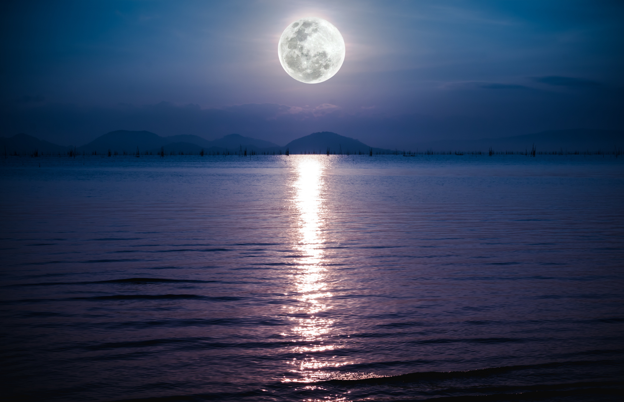 Romantic scenic with full moon on sea to night.