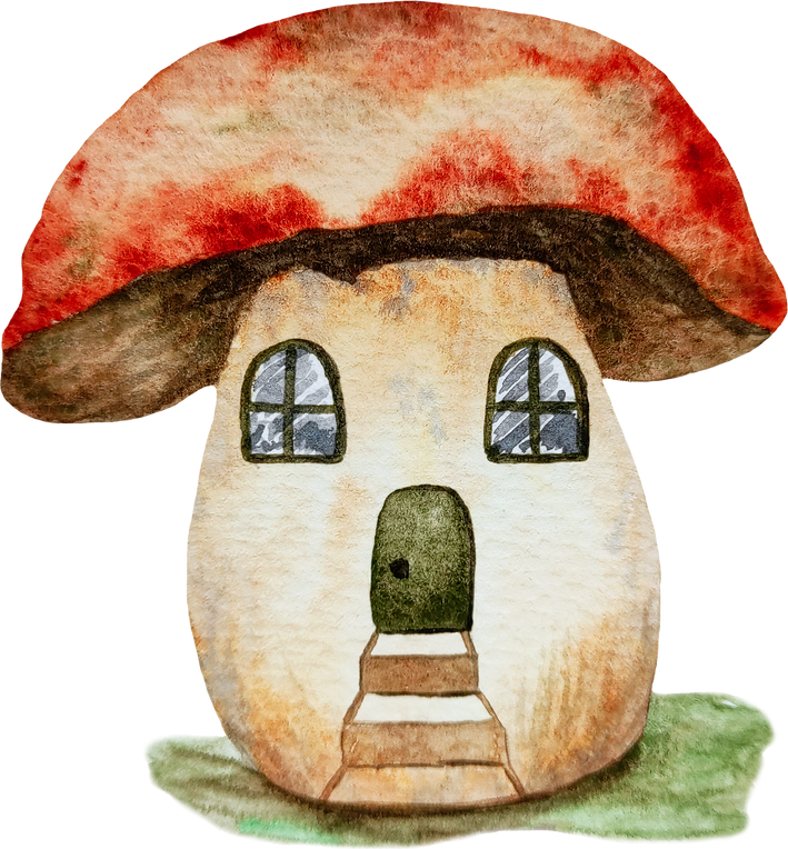 Watercolor Cartoon Mushroom House