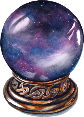 Purple glowing magic ball of predictions for wizard