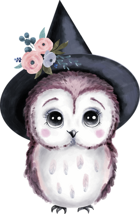 Owl in Witch Hat Illustration 